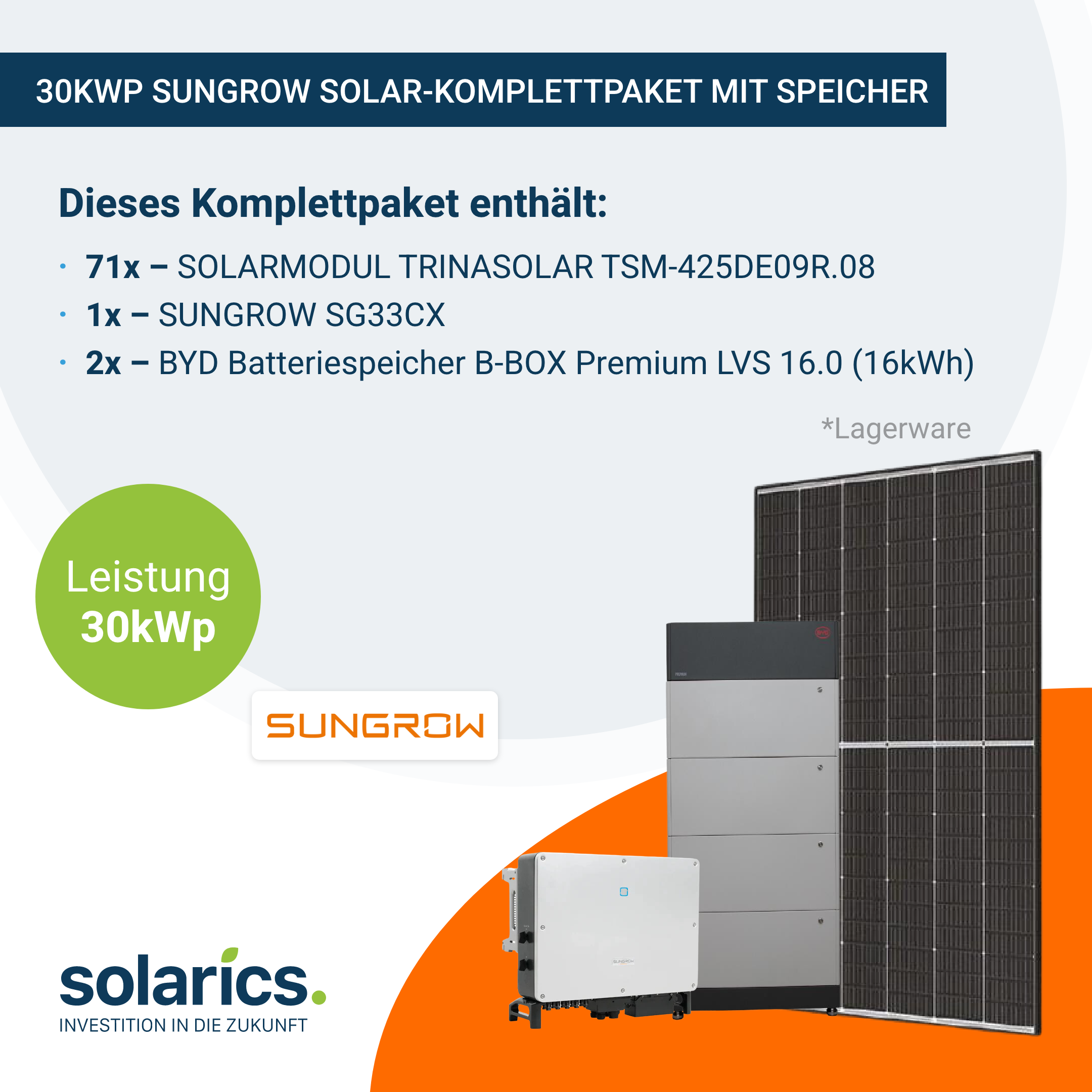 30kWp SUNGROW Solar-Komplettpaket mit Speicher