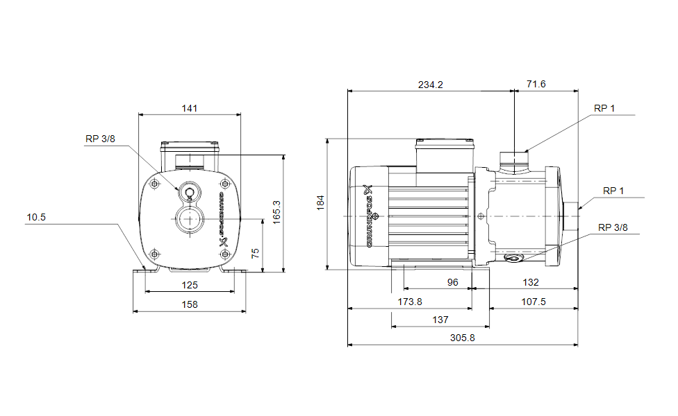 GRUNDFOS Blockpumpe CM 3-2 A-R-I-E-AQQE F-A-A-N - Art. 96961023