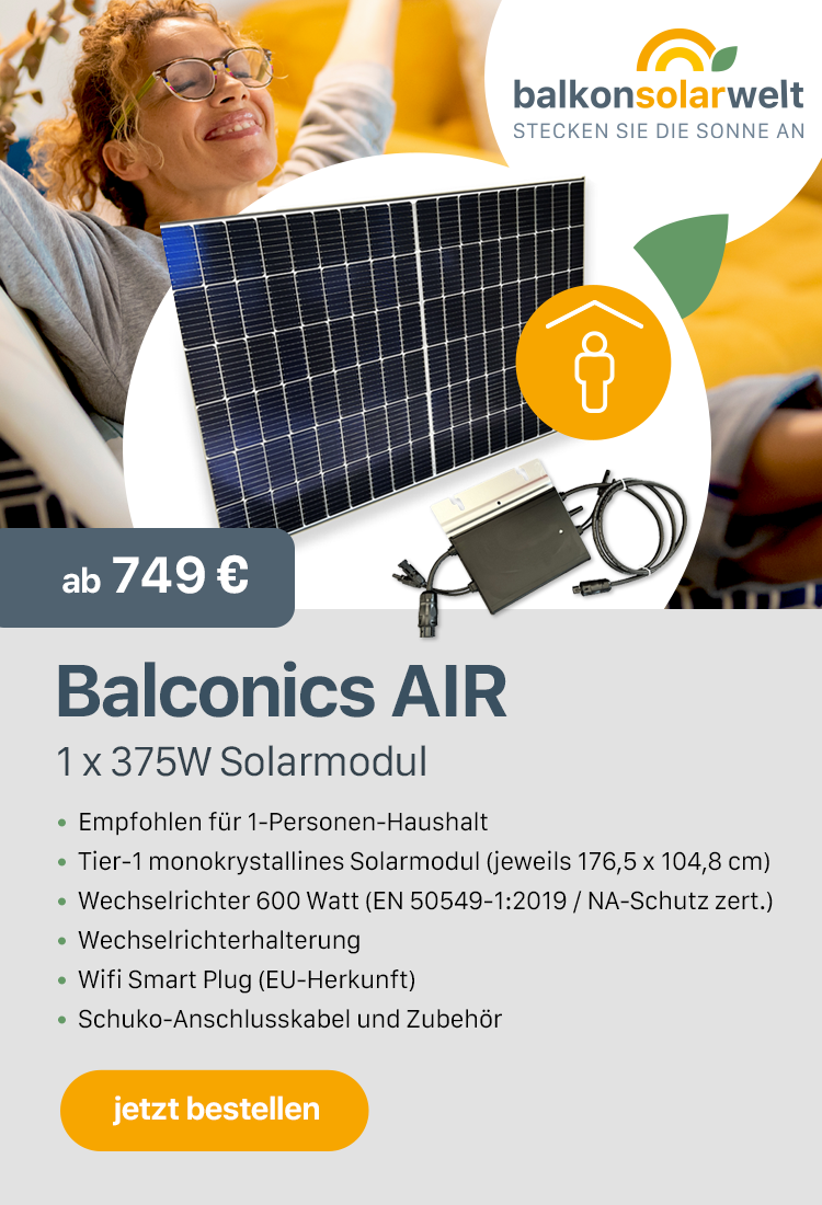 Balconics Air Balkonkraftwerk mit Wechselrichter für 1-Personen-Haushalt
