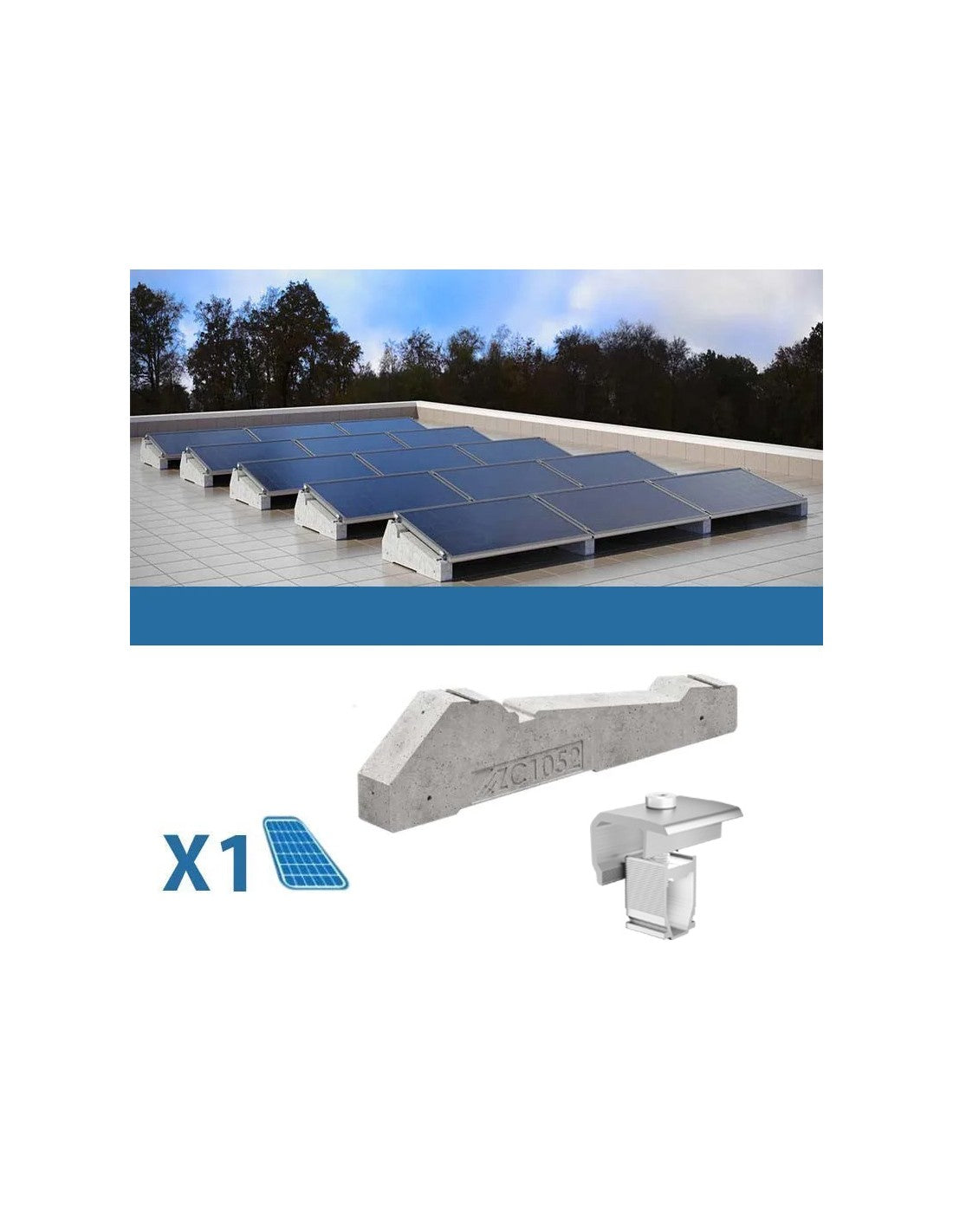Befestigungssatz für 1 Flachdachplatte mit Ballast Solar-Photovoltaik
