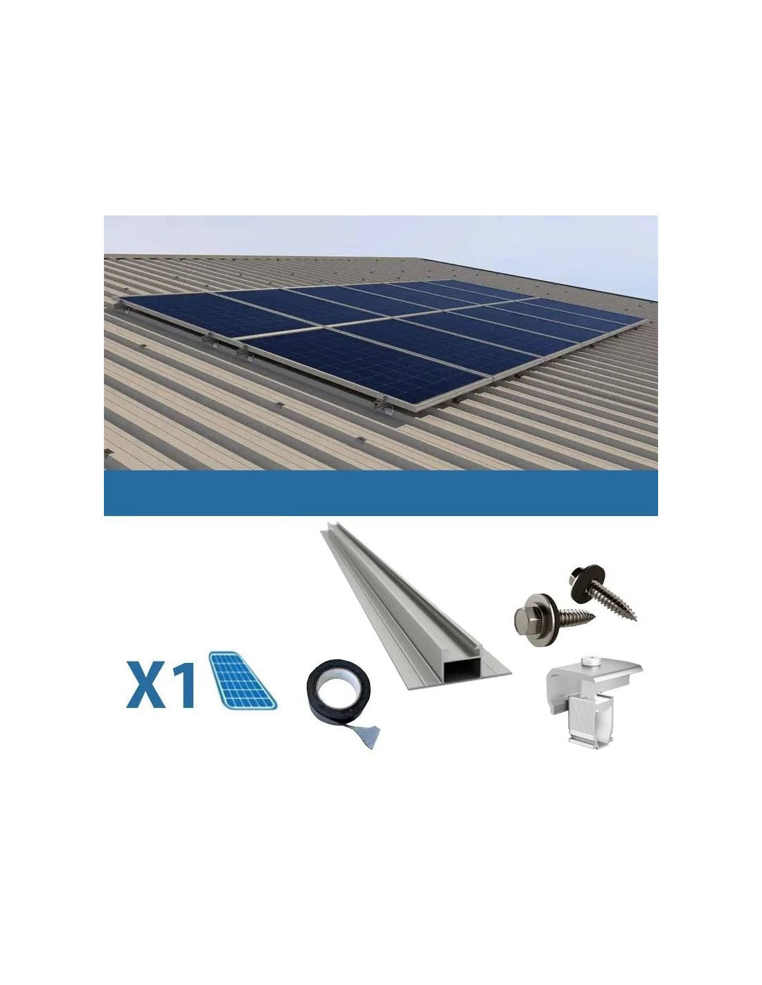 Befestigungssatz für 1 Panel auf Wellblech 38cm Solar-Photovoltaik-Stäbe