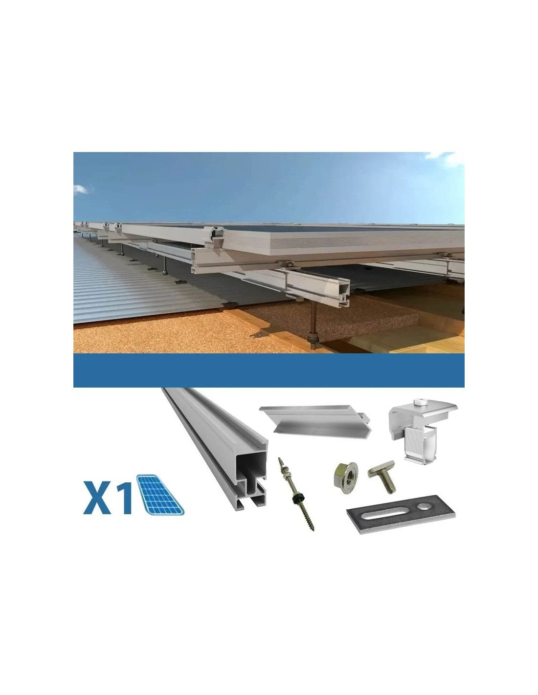 Befestigungssatz für 1 Photovoltaik-Solar-Holzdachpaneel