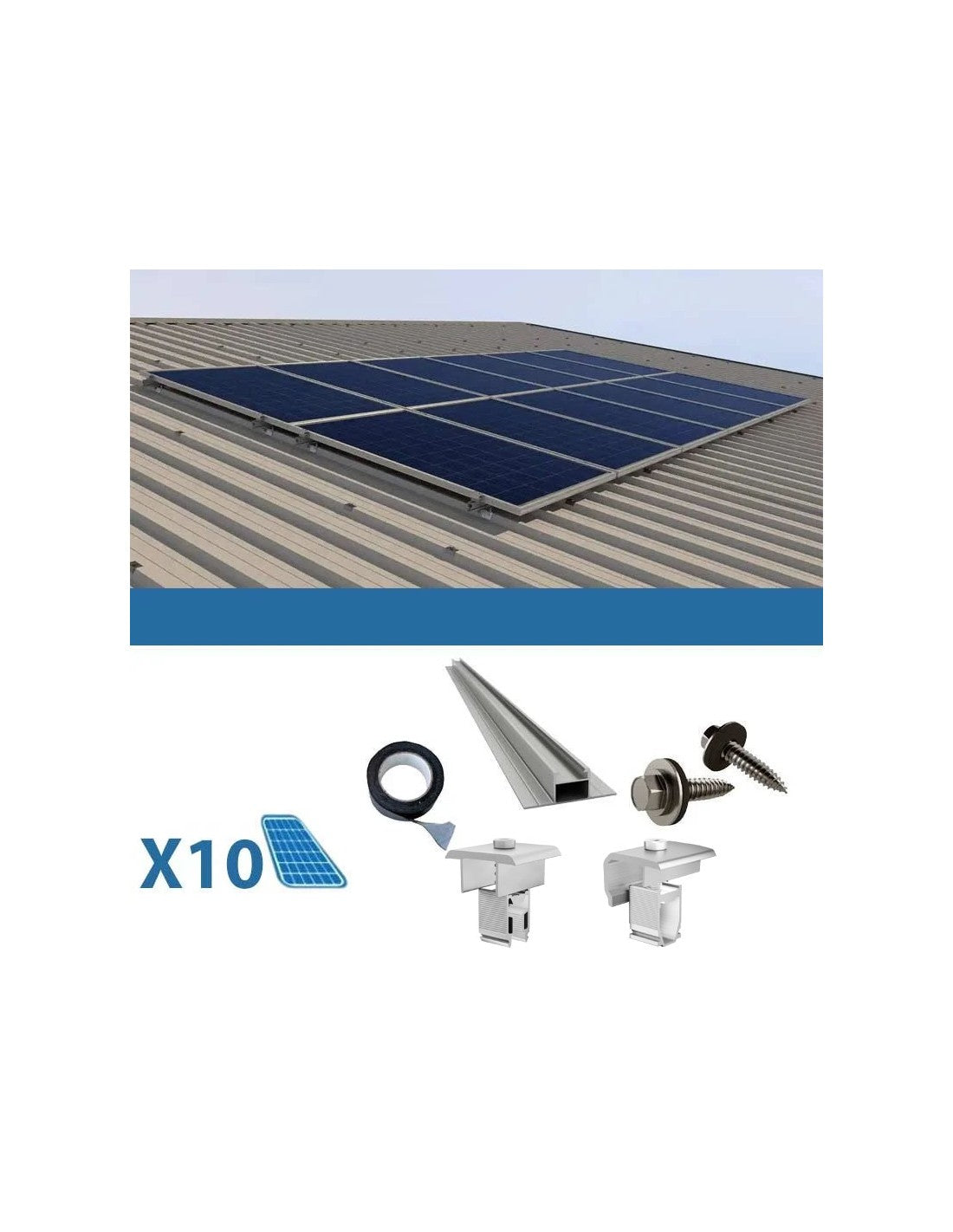 Befestigungssatz für 10 Panel auf Wellblech 38cm Solar-Photovoltaik-Stäbe