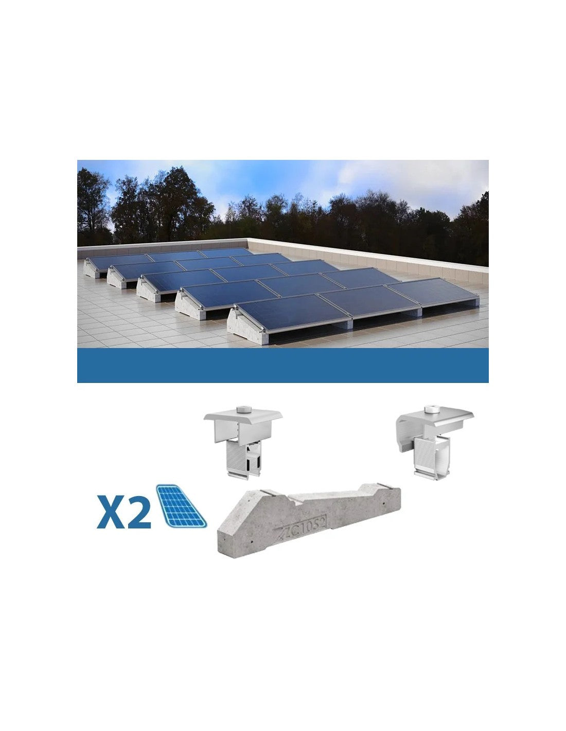 Befestigungssatz für 2 Flachdachplatten mit Ballast Solar-Photovoltaik