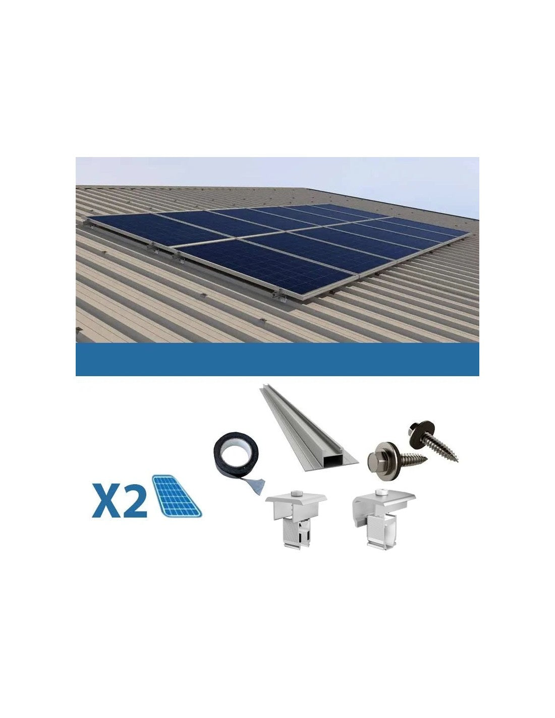 Befestigungssatz für 2 Panel auf Wellblech 38cm Solar-Photovoltaik-Stäbe