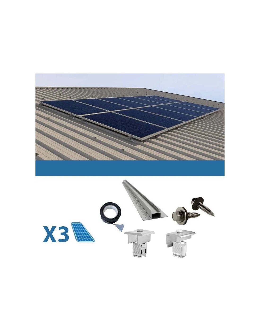 Befestigungssatz für 3 Panel auf Wellblech 38cm Solar-Photovoltaik-Stäbe