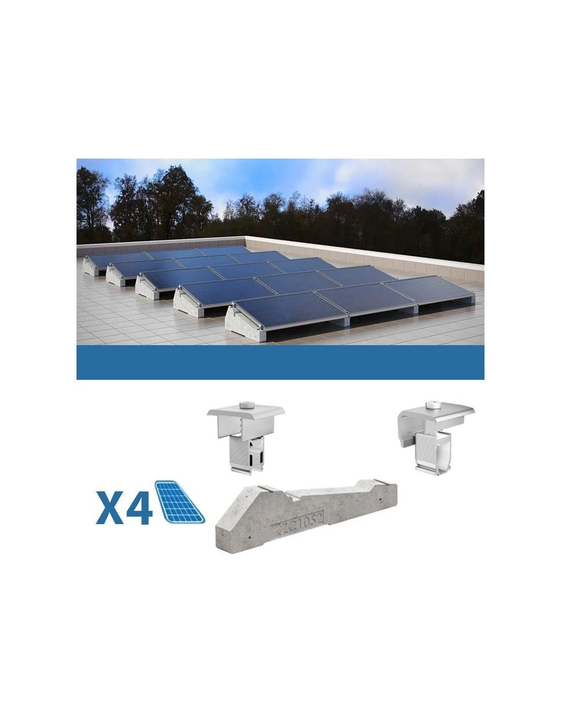 Befestigungssatz für 4 Flachdachplatten mit Ballast Solar-Photovoltaik