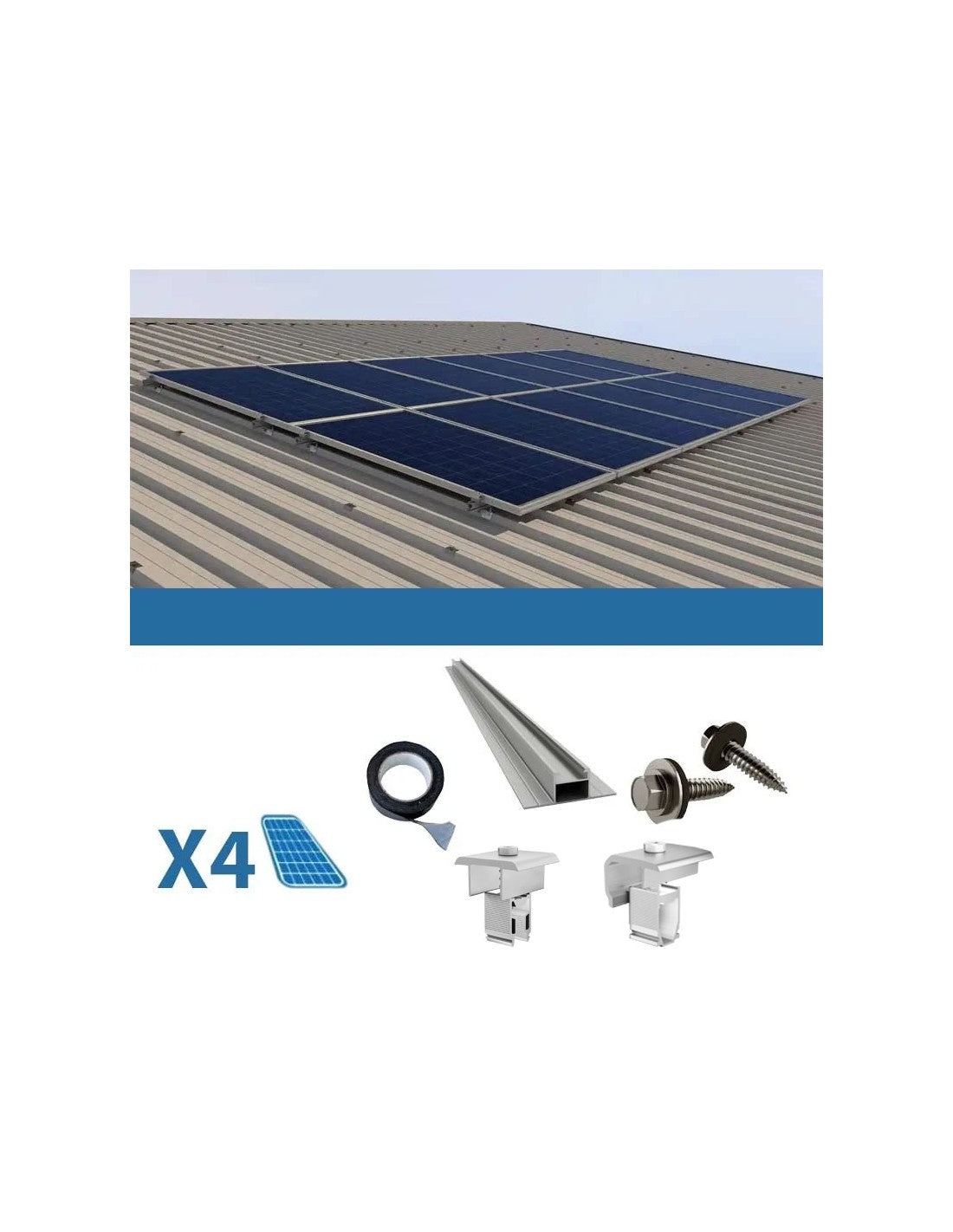 Befestigungssatz für 4 Panel auf Wellblech 2.60m Solar-Photovoltaik-Stäbe