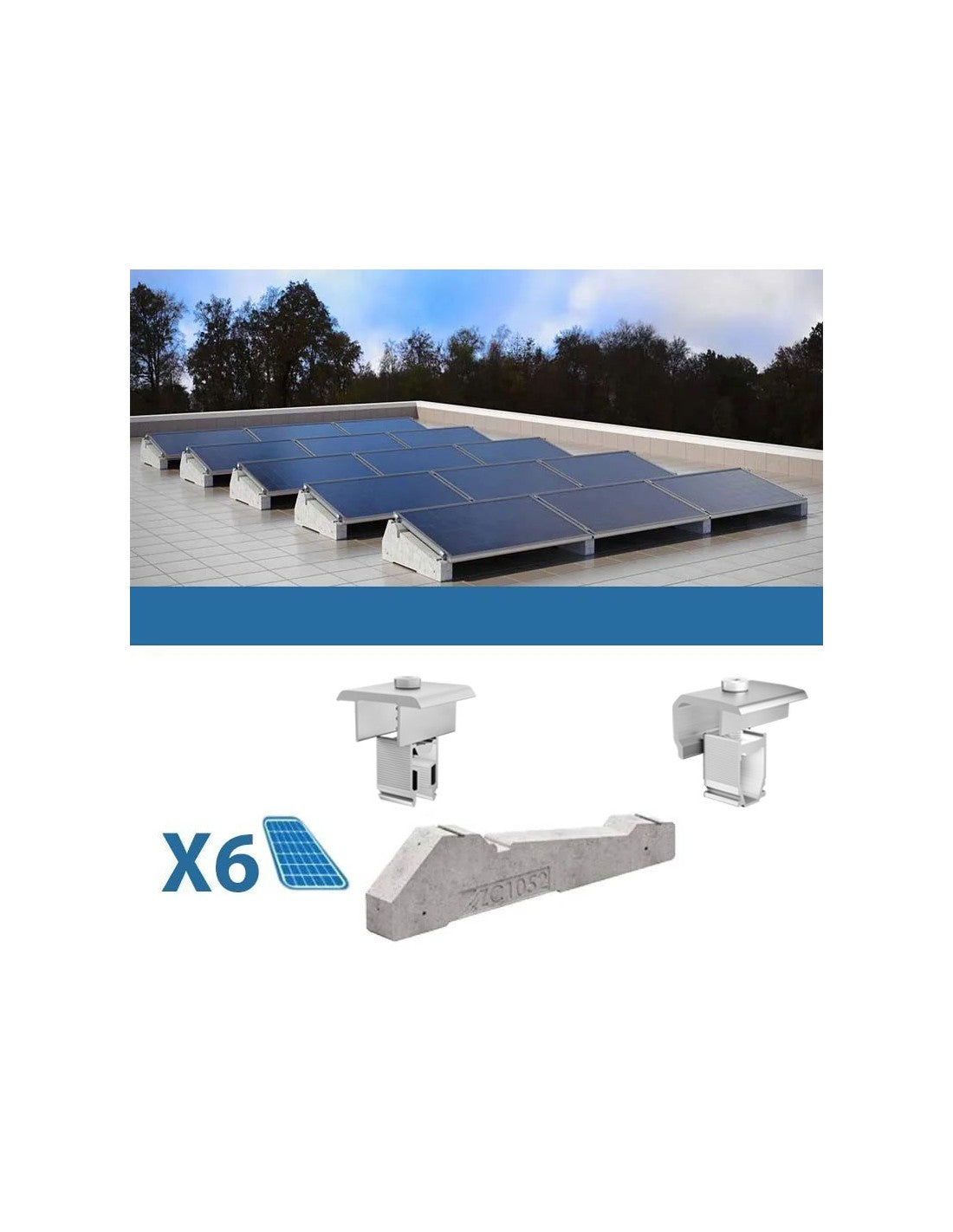 Befestigungssatz für 6 Flachdachplatten mit Ballast Solar-Photovoltaik