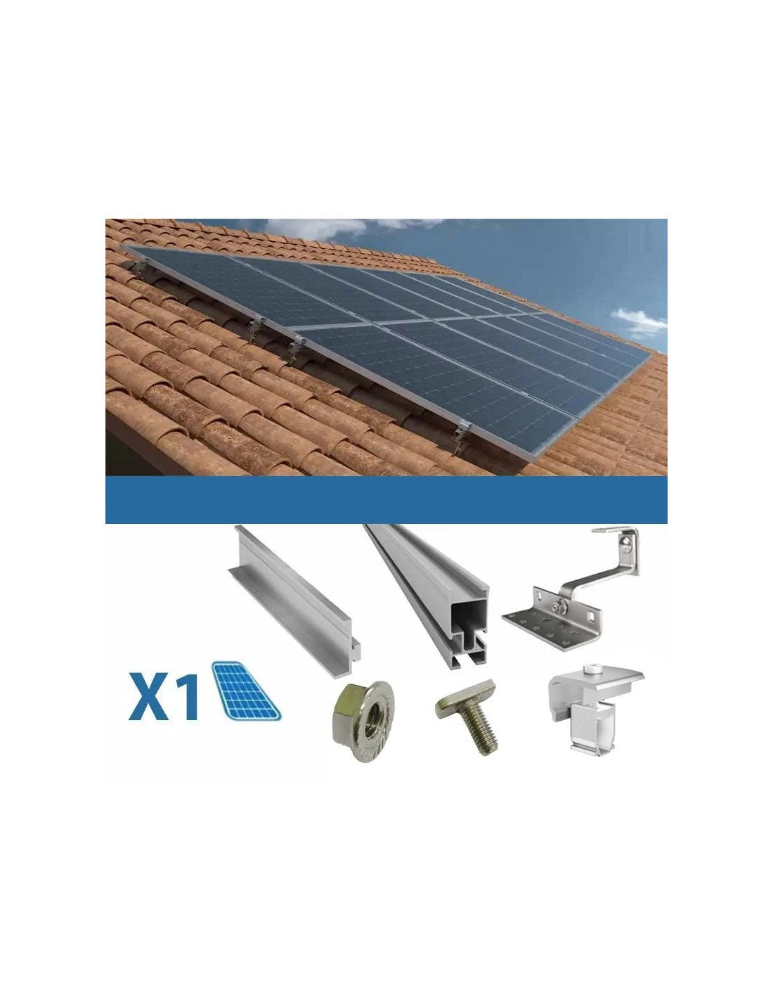 Befestigungsset für 1 Schrägdachpaneele mit Solar-Photovoltaikziegeln