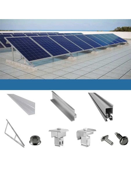 Befestigungsset für 10 Paneele auf Flachdach mit Dreiecken Solar-Photovoltaik