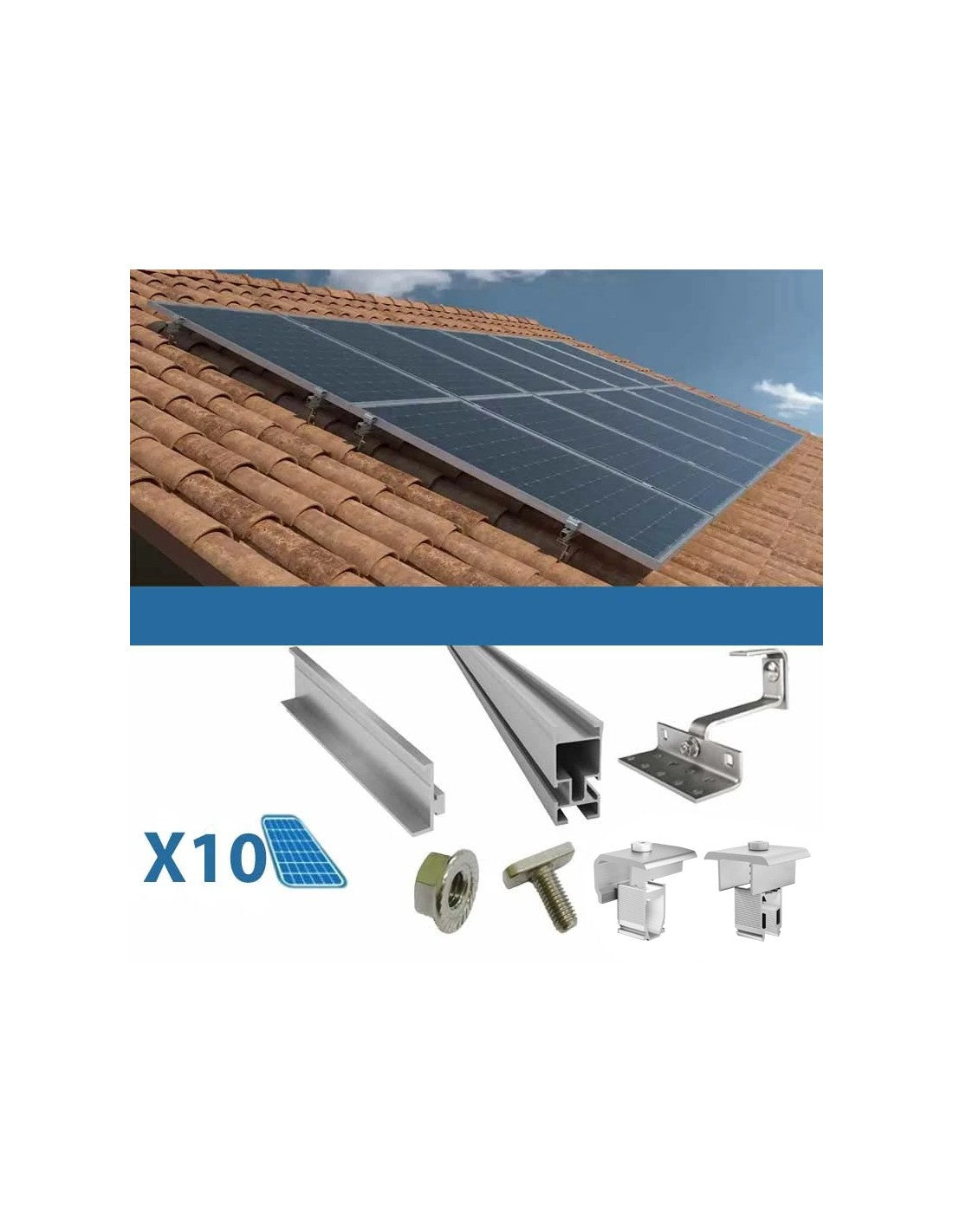 Befestigungsset für 10 Schrägdachpaneele mit Solar-Photovoltaikziegeln