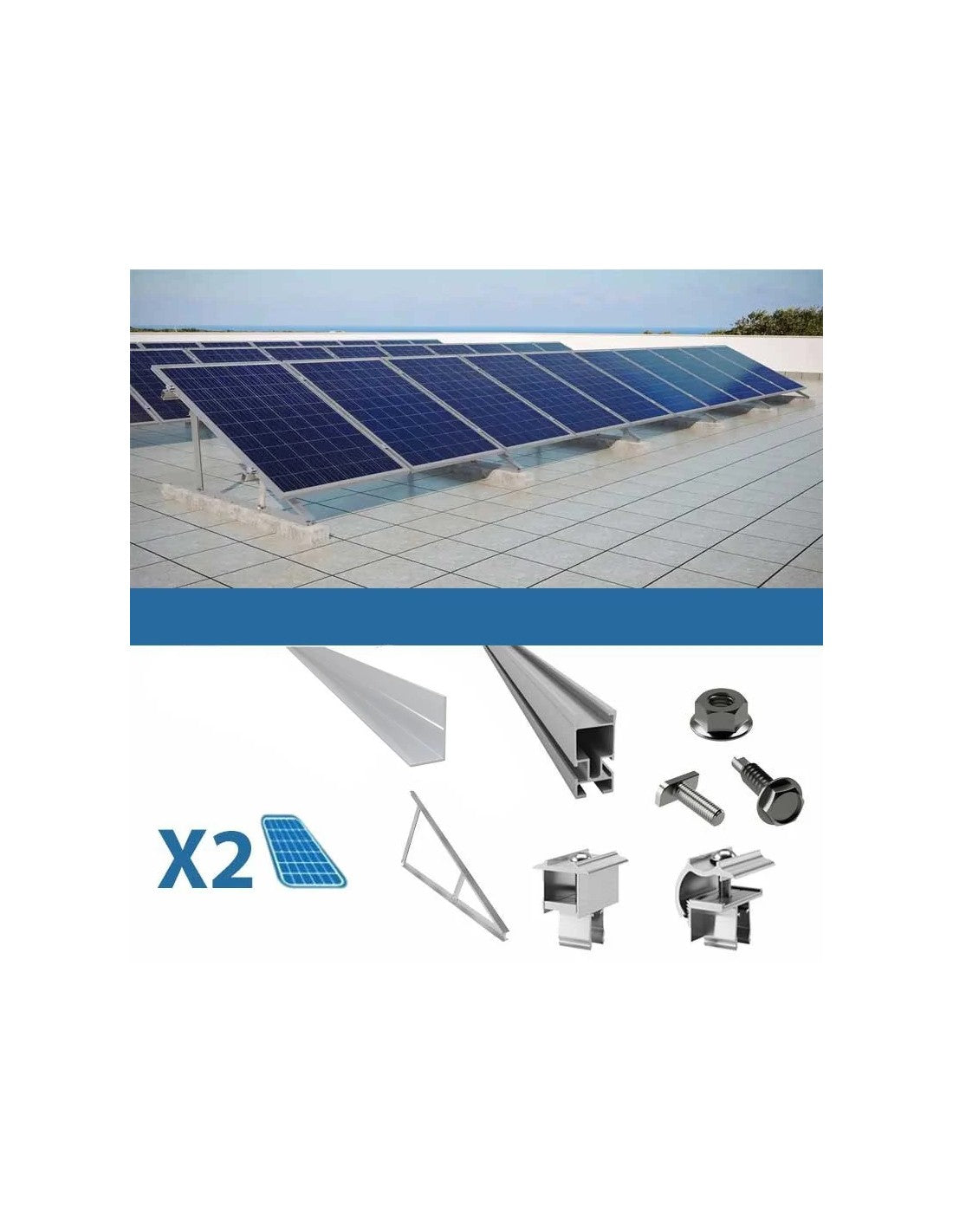 Befestigungsset für 2 Paneele auf Flachdach mit Dreiecken Solar-Photovoltaik