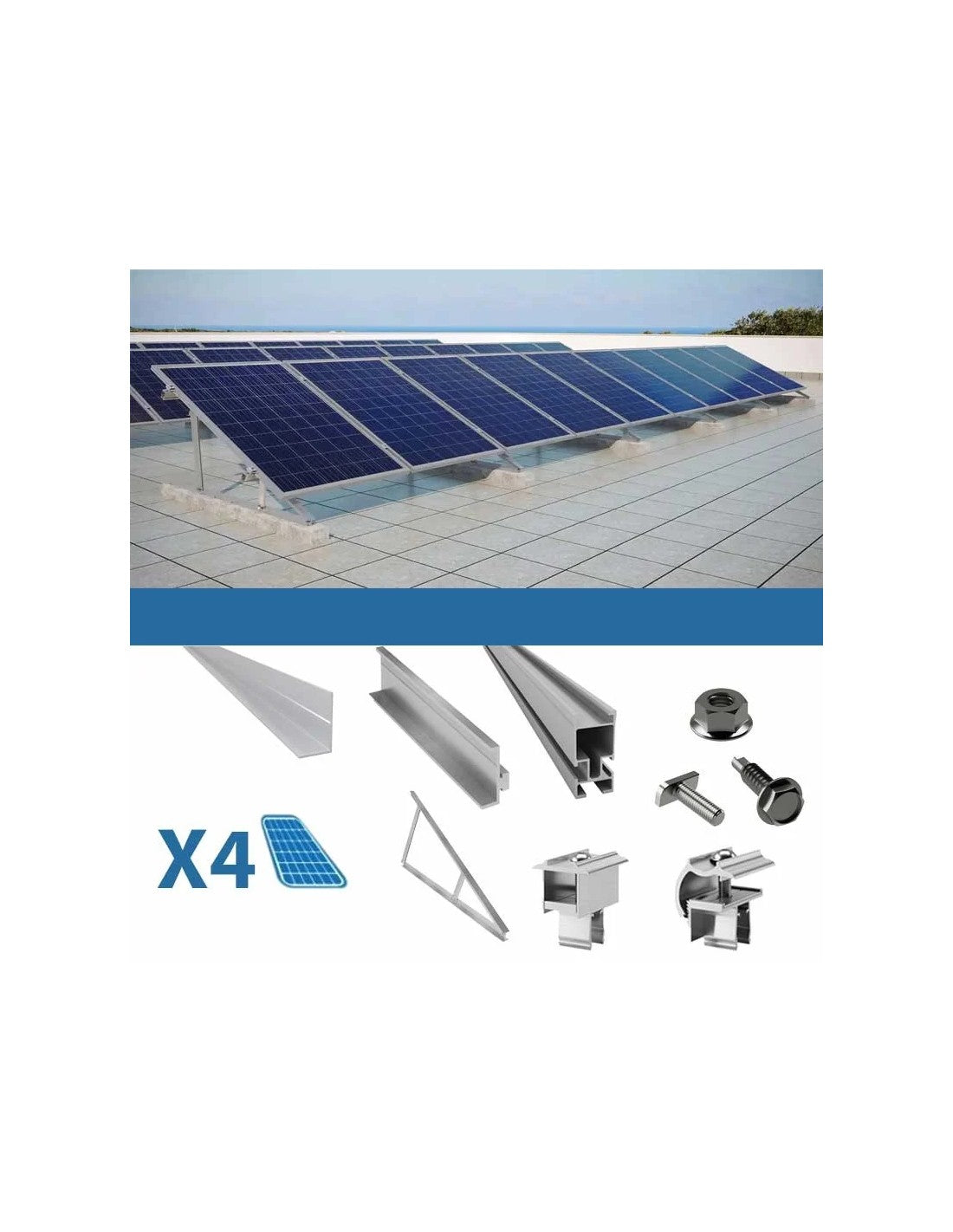 Befestigungsset für 4 Paneele auf Flachdach mit Dreiecken Solar-Photovoltaik