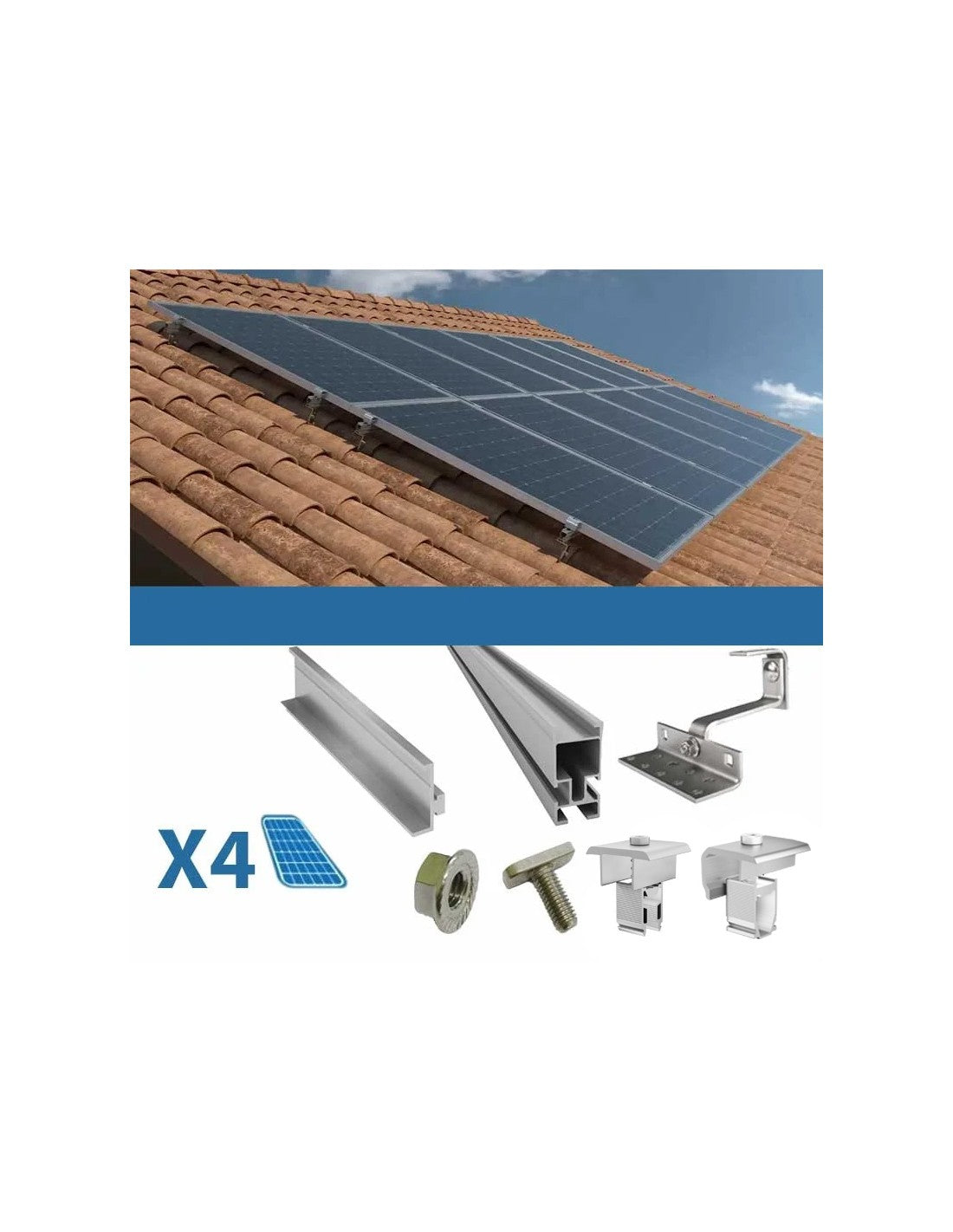 Befestigungsset für 4 Schrägdachpaneele mit Solar-Photovoltaikziegeln