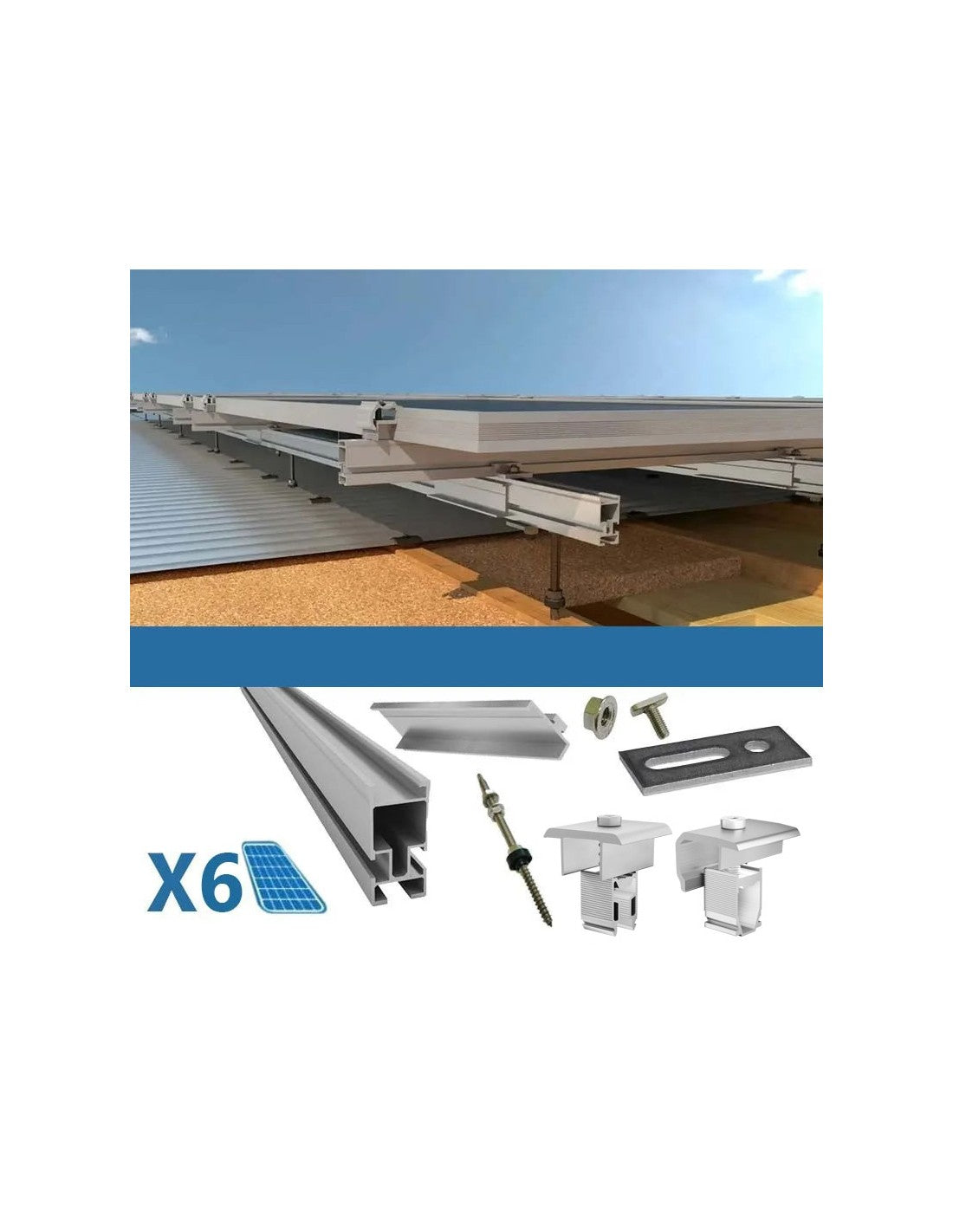 Befestigungsset für 6 Photovoltaik-Solardachpaneele aus Holz