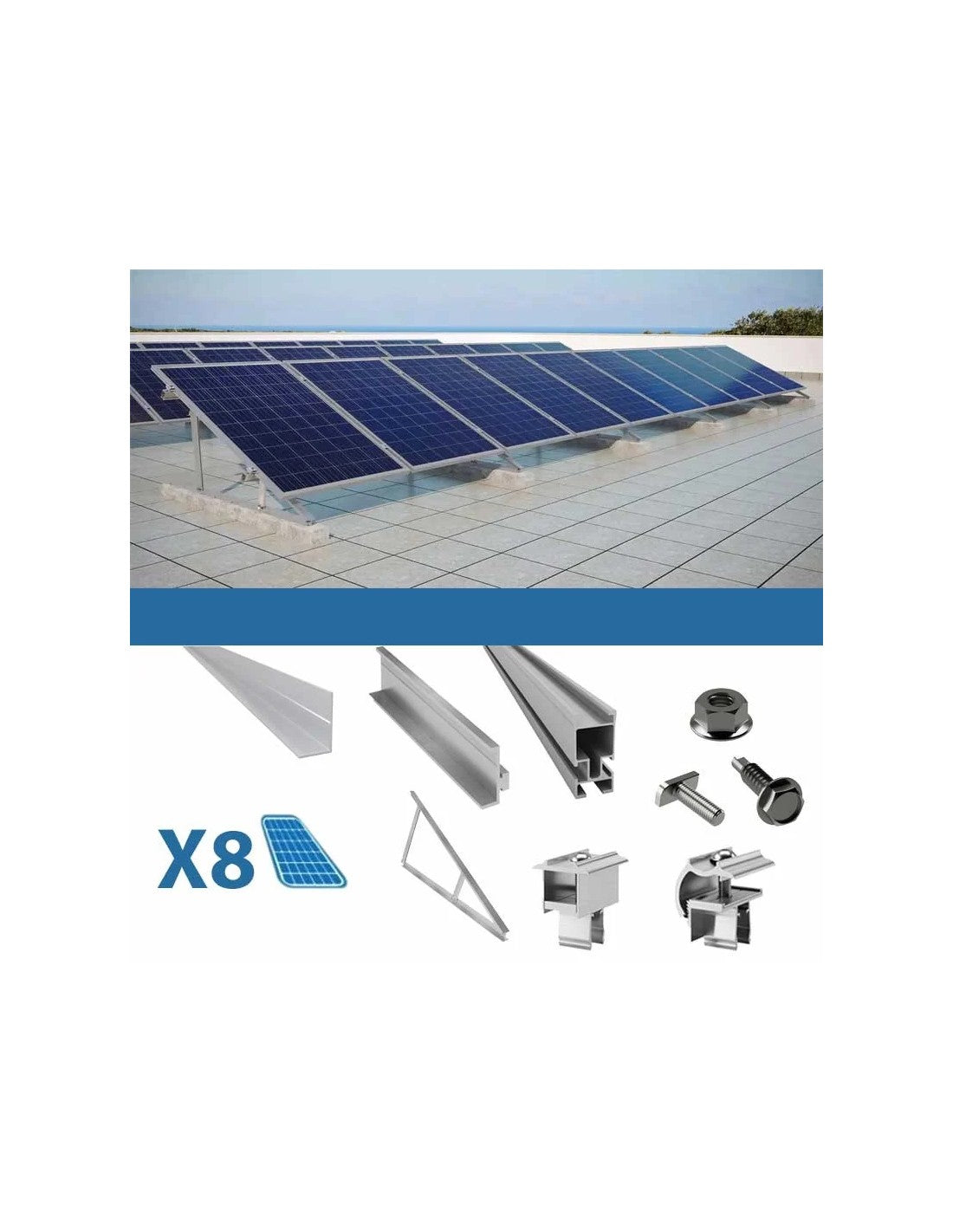 Befestigungsset für 8 Paneele auf Flachdach mit Dreiecken Solar-Photovoltaik