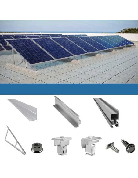 Befestigungsset für 8 Paneele auf Flachdach mit Dreiecken Solar-Photovoltaik