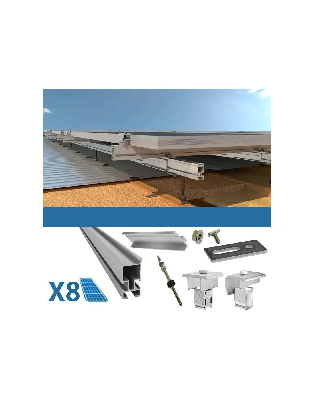 Befestigungsset für 8 Photovoltaik-Solardachpaneele aus Holz
