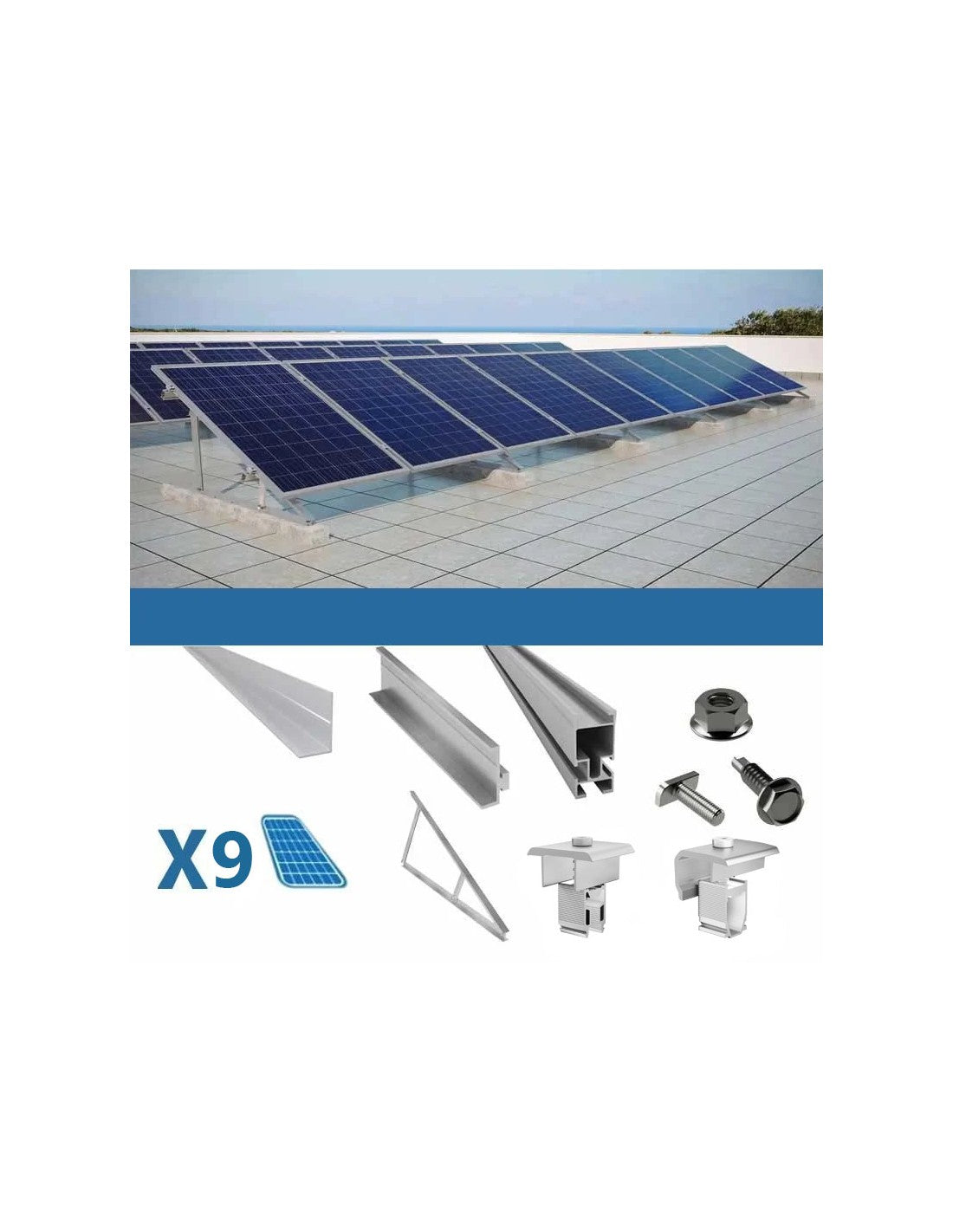 Befestigungsset für 9 Paneele auf Flachdach mit Dreiecken Solar-Photovoltaik