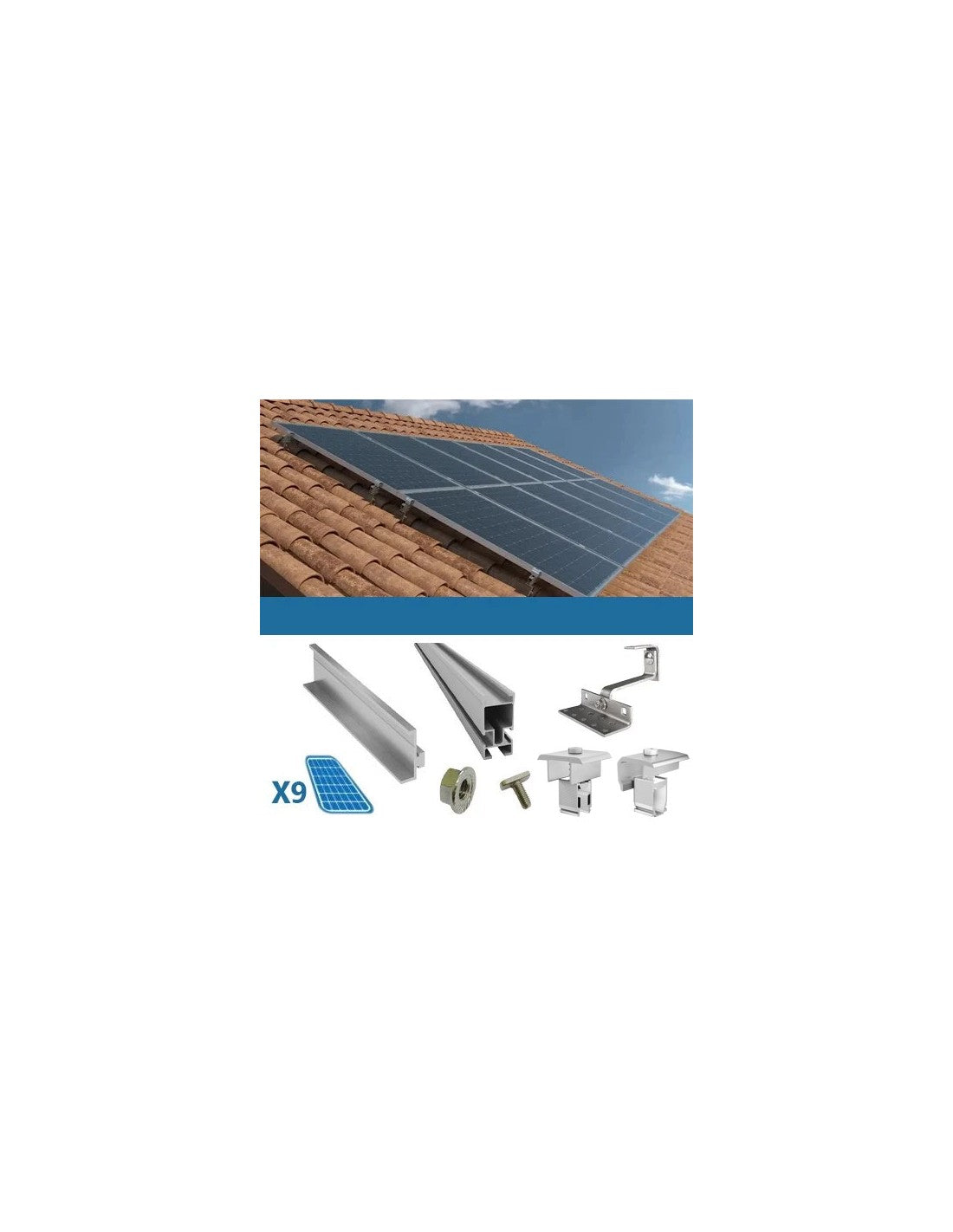 Befestigungsset für 9 Schrägdachpaneele mit Solar-Photovoltaikziegeln