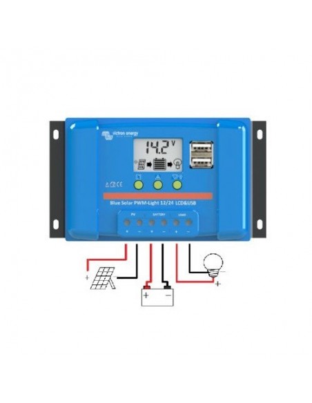 BlueSolar PWM Lade-Regler 5A 12/24V Flüssigkristallbildschirm USB Victron Energy