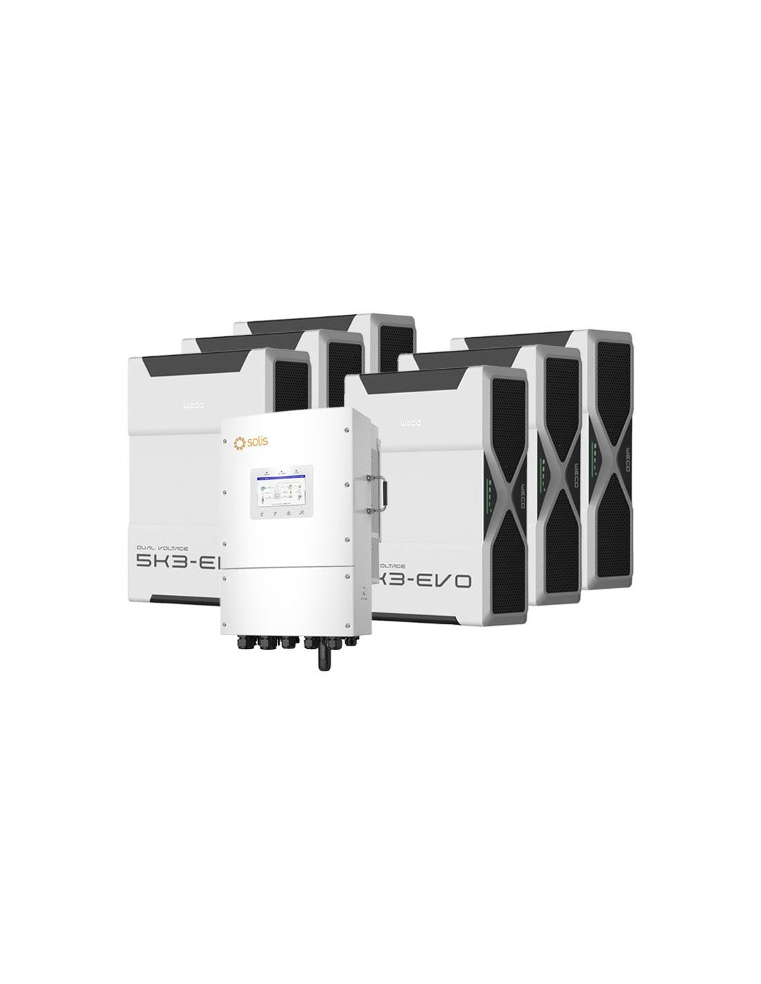 Dreiphasige Speichersystem Wechselrichter LV Solis 12kW Lithium 31.32kWh Weco 5k3 EVO