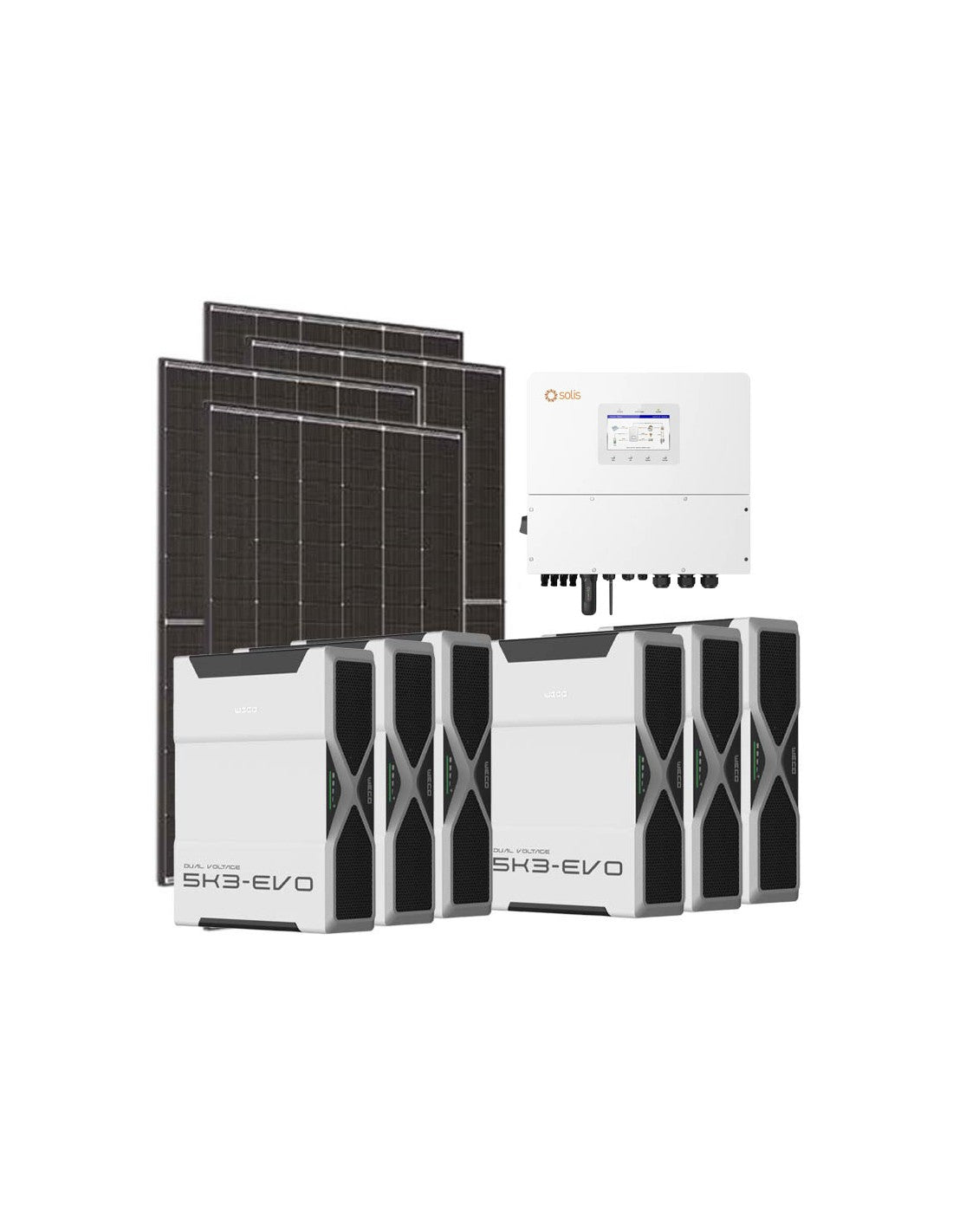 Dreiphasiges Photovoltaik-Kit 12600W Wechselrichter Solis 12kW Lithium 31.3kWh Weco EVO...