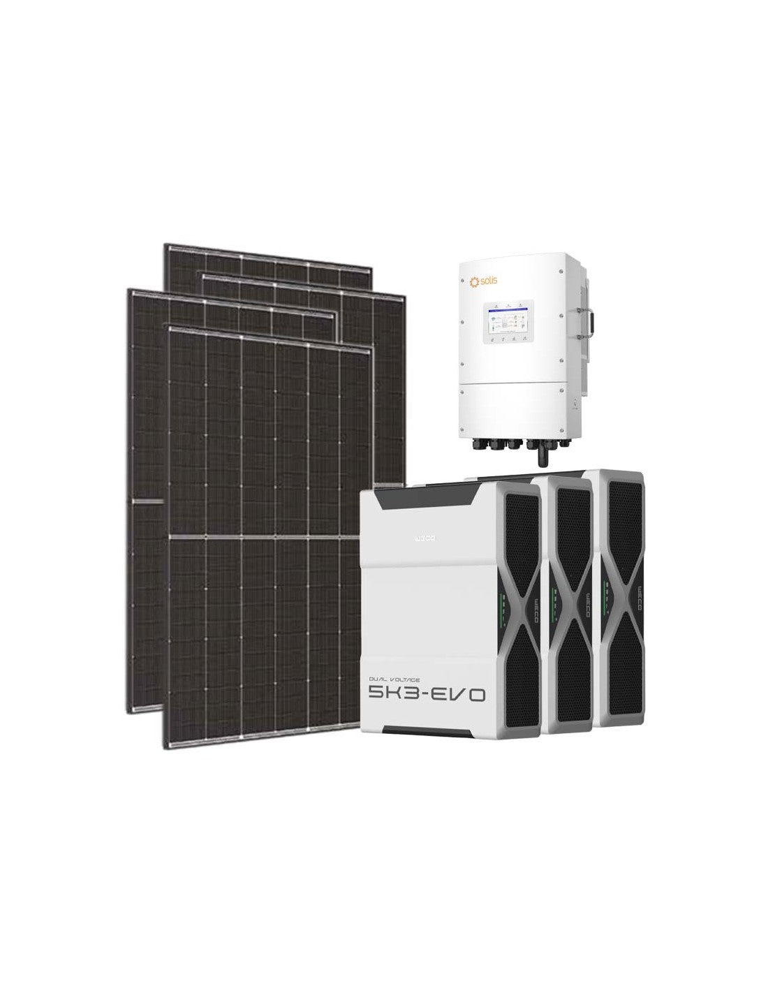 Dreiphasiges Photovoltaik-Kit 12600W Wechselrichter Solis LV 12kW Lithium 15.6kWh Weco...