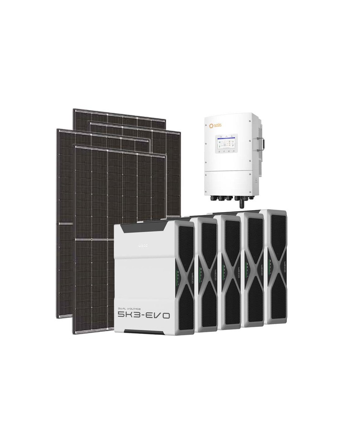 Dreiphasiges Photovoltaik-Kit 12600W Wechselrichter Solis LV 12kW Lithium 26.1kWh Weco...
