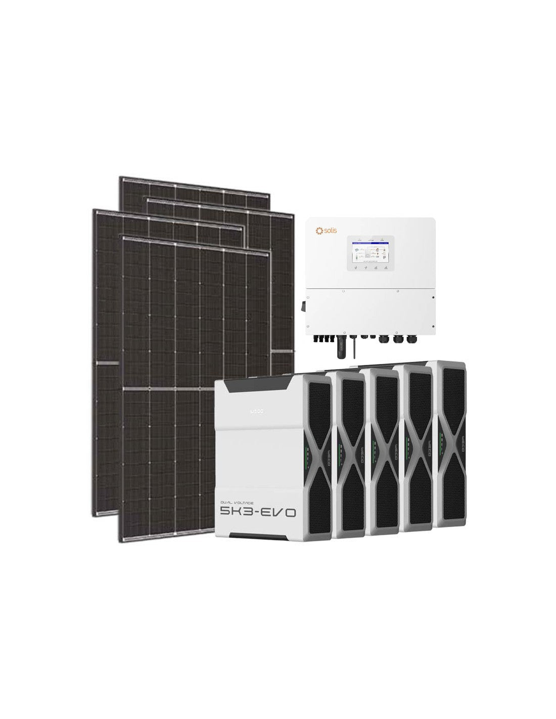 Dreiphasiges Photovoltaik-Kit 15300W Wechselrichter Solis 15kW Lithium 26.1kWh Weco EVO...