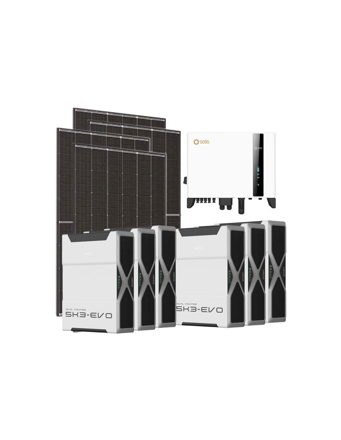 Dreiphasiges Photovoltaik-Kit 6300W Wechselrichter Solis 6kW Lithium 31.3kWh Weco EVO 5k3
