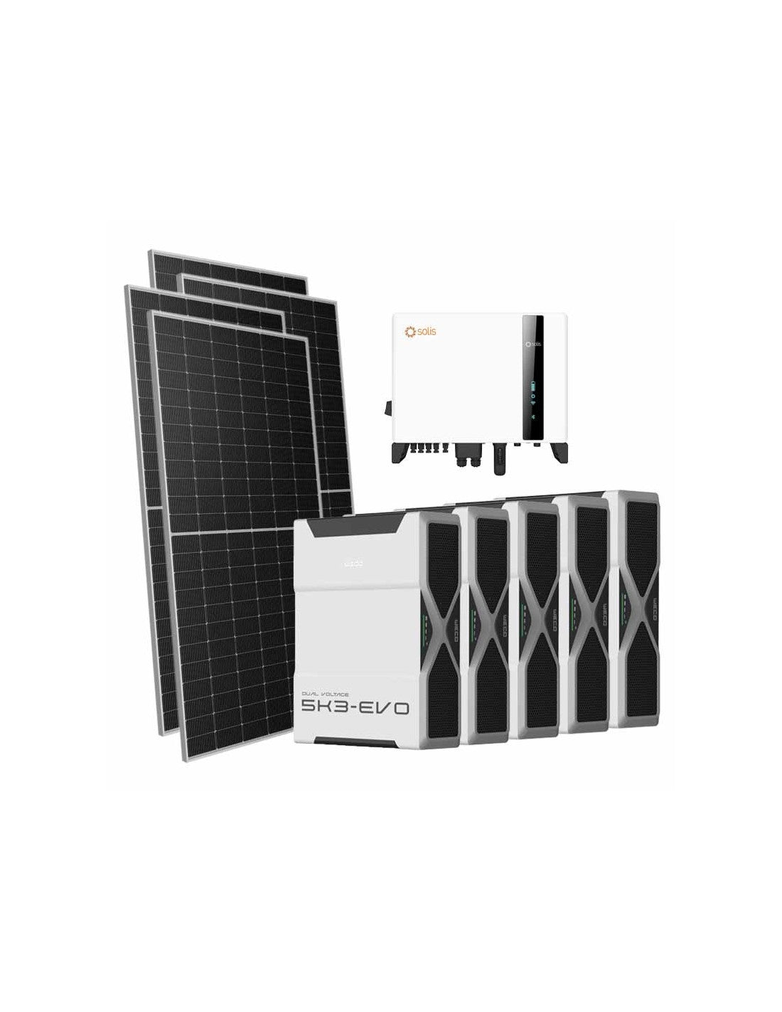 Dreiphasiges Photovoltaik-Kit 7140W Wechselrichter Solis 6kW Lithium 26.1kWh Weco EVO 5k3