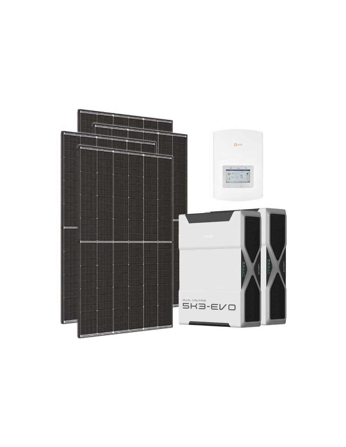 Einphasiges Photovoltaik-Kit 4050W Wechselrichter Solis 3.6kW Lithium 10.4kWh Weco EVO 5k3
