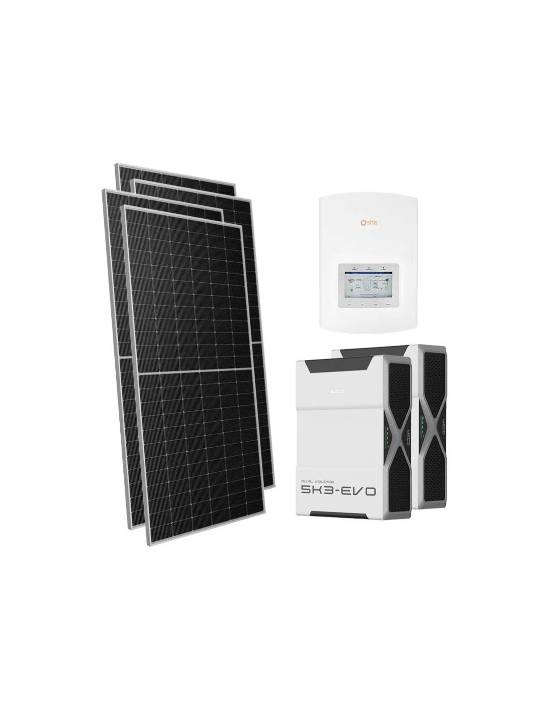 Einphasiges Photovoltaik-Kit 4165W Wechselrichter Solis 3.6kW Lithium 10.4kWh Weco EVO 5k3