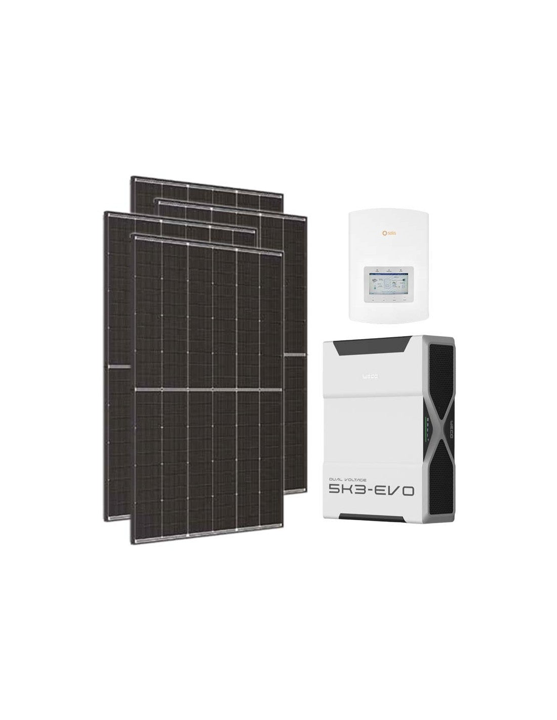 Einphasiges Photovoltaik-Kit 6300W Wechselrichter Solis 6kW Lithium 5.2kWh Weco EVO 5k3