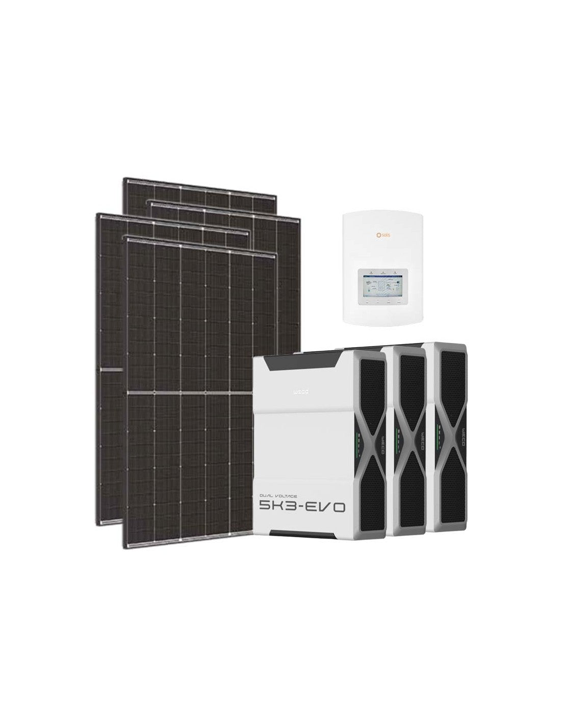 Einphasiges Photovoltaik-Kit 6300W Wechselrichter Solis LV 6kW Lithium 15.6kWh Weco EVO...