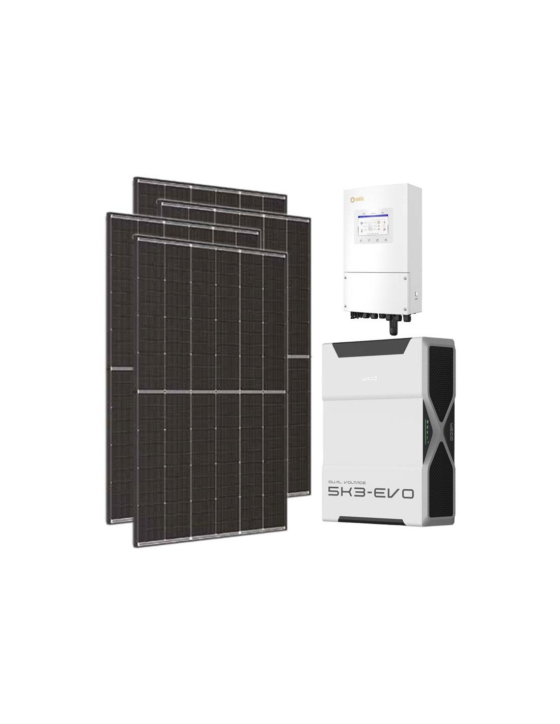 Einphasiges Photovoltaik-Kit 8100W Wechselrichter Solis LV 8kW Lithium 5.2kWh Weco EVO 5k3