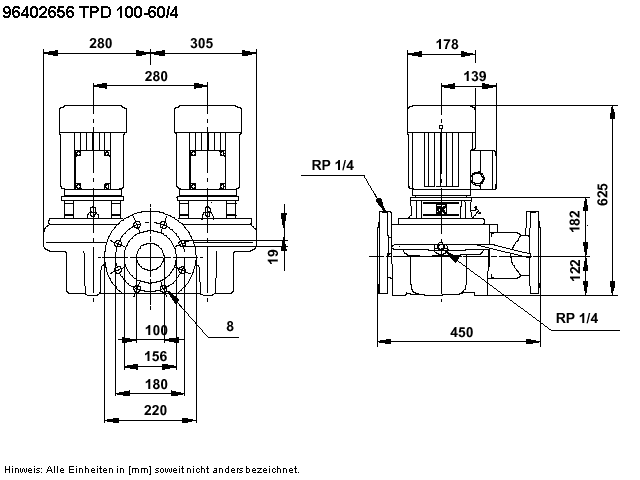 GRUNDFOS Trockenläuferpumpe TPD100-60/4 A-F-A-BUBE PN10 1x230V
