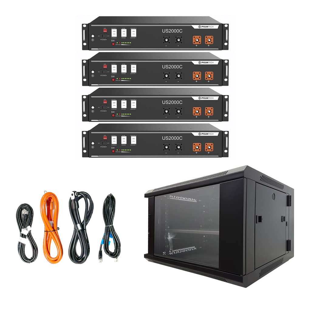 Lithium-Batterie 48V 9,6kWh 6000 Zyklen +cables +rack | 4xUS2000C - PYLONTECH