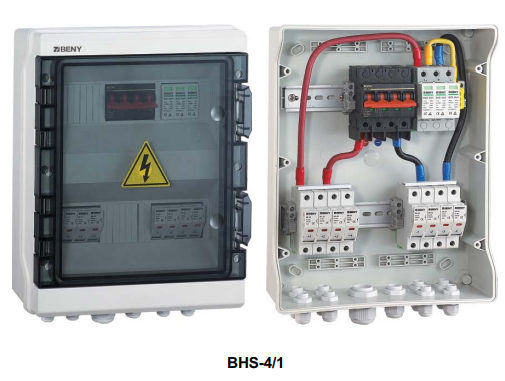 Gehäuse combinadora mit protecciones BHS-4/1 DC | 4 strings | fusibles 15A | disyuntor 63A | 1.000V DC | BENY