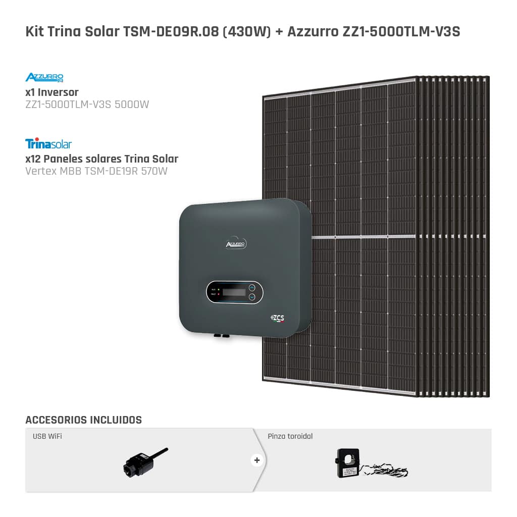 Azzurro/ZCS Kit Trina Solar TSM-DE09R.08 (430W) + Azzurro ZZ1-5000TLM-V3S (5kW)