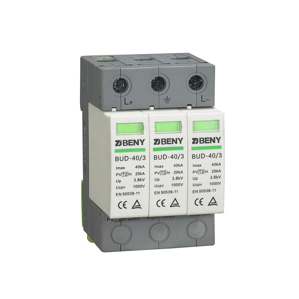 Protector de rayos PRD DC | 2 polos | 600V 40KA | Carril DIN | BUD-40/2 | BENY