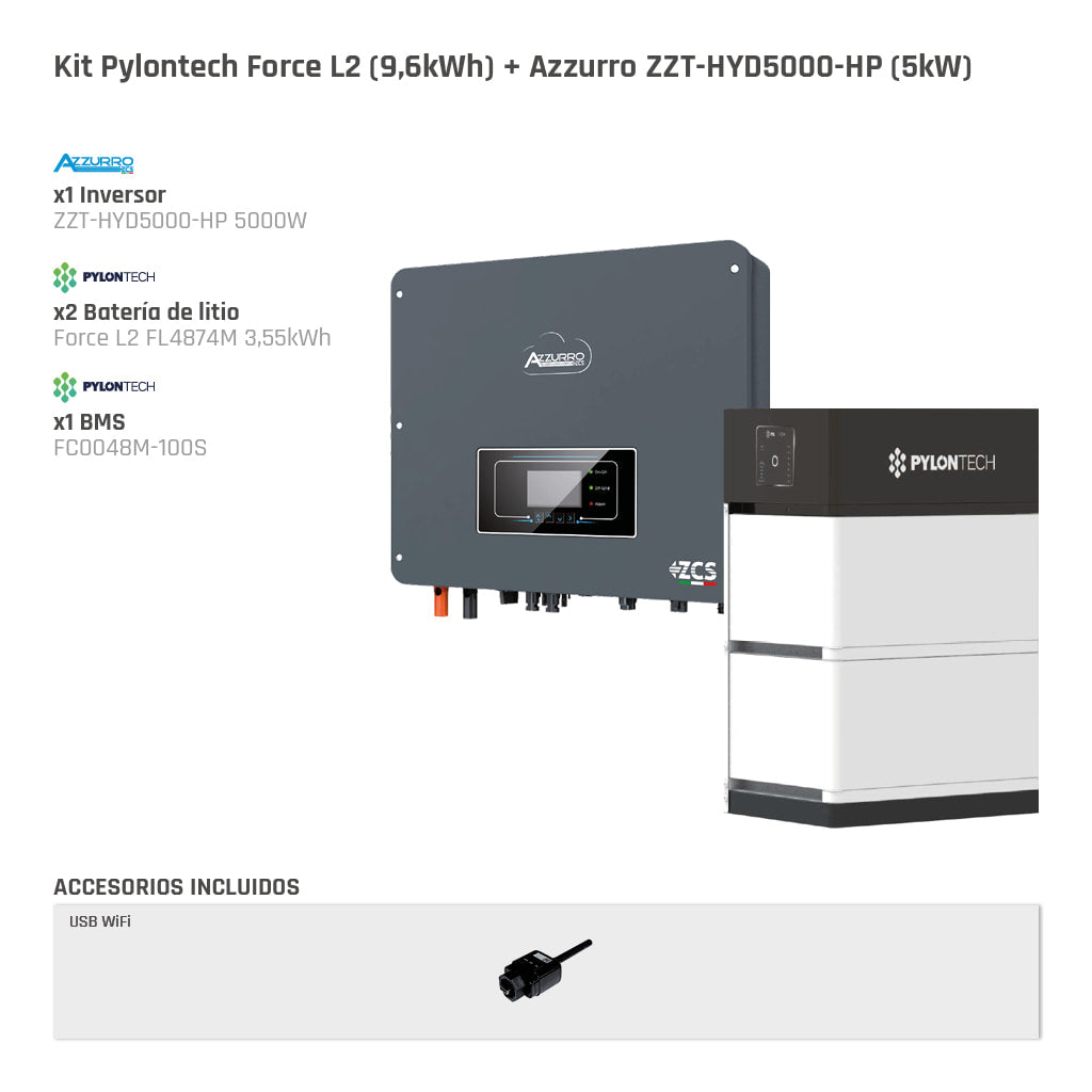 Azzurro/ZCS Kit Pylontech Force L2 (9,6kWh) + Azzurro ZZT-HYD5000-HP (5kW)