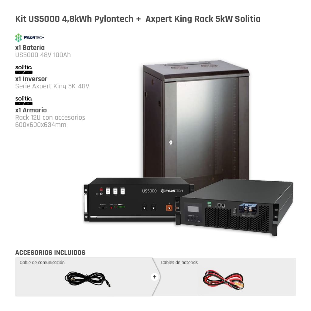 Axpert/Voltronic Kit Pylontech US5000 (4,8kWh) + Solitia Axpert King Rack 5kW