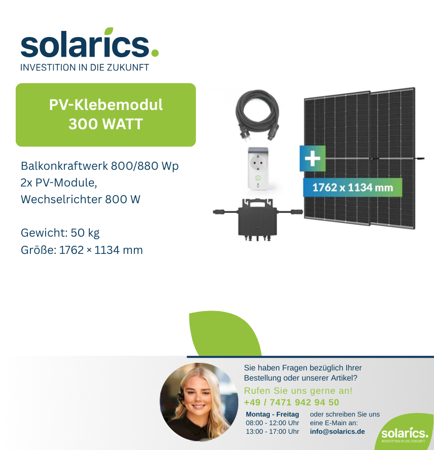 DAS Solar Balkonkraftwerk 800/880 Wp 2x PV-Module, Wechselrichter 800 W