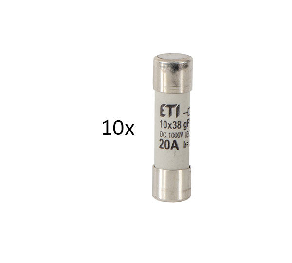 Solarics_DIVERSE Trennstellen und Anschlusskästen PV-FUSE 20A 10X38 1000V (PACKAGE OF 10 PCS) 10X SICHERUNGSEINSATZ 20A