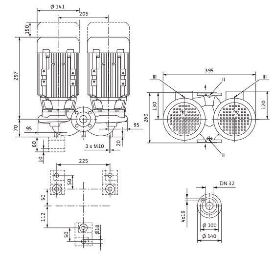 WILO Trockenläufer-Standard-Doppelpumpe DPL 32/105-0,12/4,DN32,3xV,0.12kW  Art. 2150372