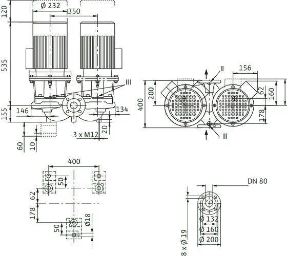 WILO Einstufigen Trockenläufer-Kreiselpumpe DL 80/120-4/2,DN80,3x400V,4kW  Art.2121050